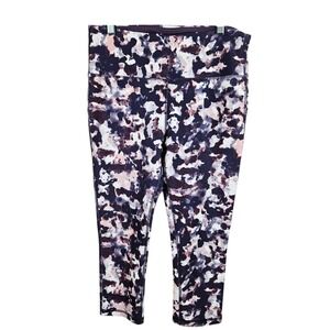 Marika Sport Womens Purple Pink Abstract‎ Print High Waist Capri Leggings L